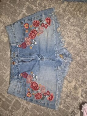 Forever 21 Light Blue Denim Shorts with Floral Embroidery